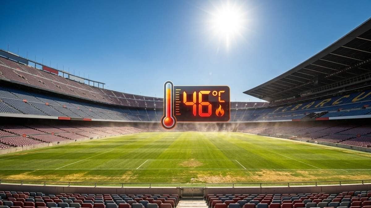 How Extreme Heat Is Rewriting the Rules of the 2026 FIFA World Cup 1 Thermometer overlaid on a football pitch — FIFA 2026 World Cup heat risk
