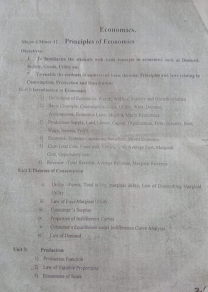 Syllabus of Economics Major/Minor-1-Principles of Economics. 2 Syllabus of Economics Major/Minor-1-Principles of Economics.