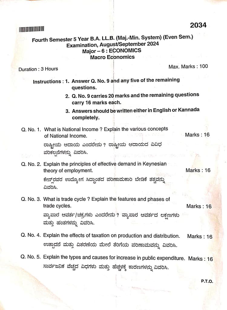 MAJOR-6-MACRO ECONOMICS QUESTION PAPER-2024 2 MAJOR-6-MACRO ECONOMICS QUESTION PAPER-2024