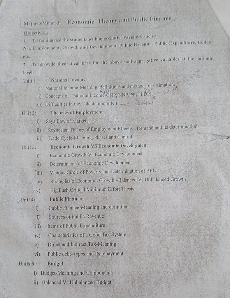 Syllabus of Economics- Major/Minor--3- Economic Theory and Public Finance. 2 Syllabus of Economics- Major/Minor--3- Economic Theory and Public Finance.